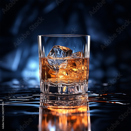 A glass of cognak or whiskey dark background generated by AI