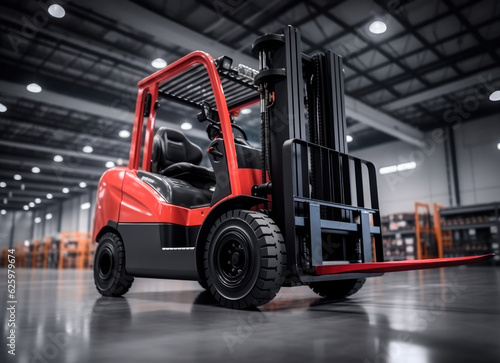 Forklift loading and unloading packaged goods in warehouse cargo storage, Logistics and transportation industrial concept.. © visoot