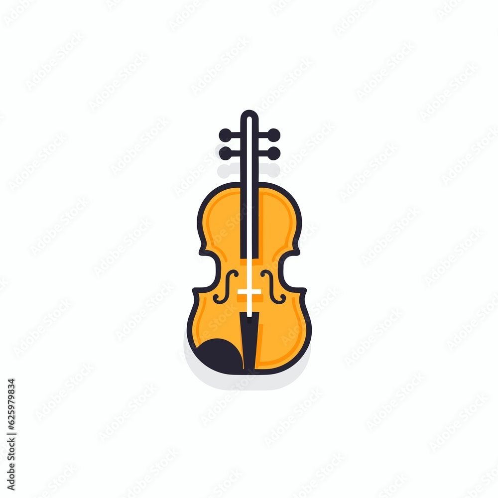 Minimalistic Violin Icon. Flat Colored Outline. 2D Vector.