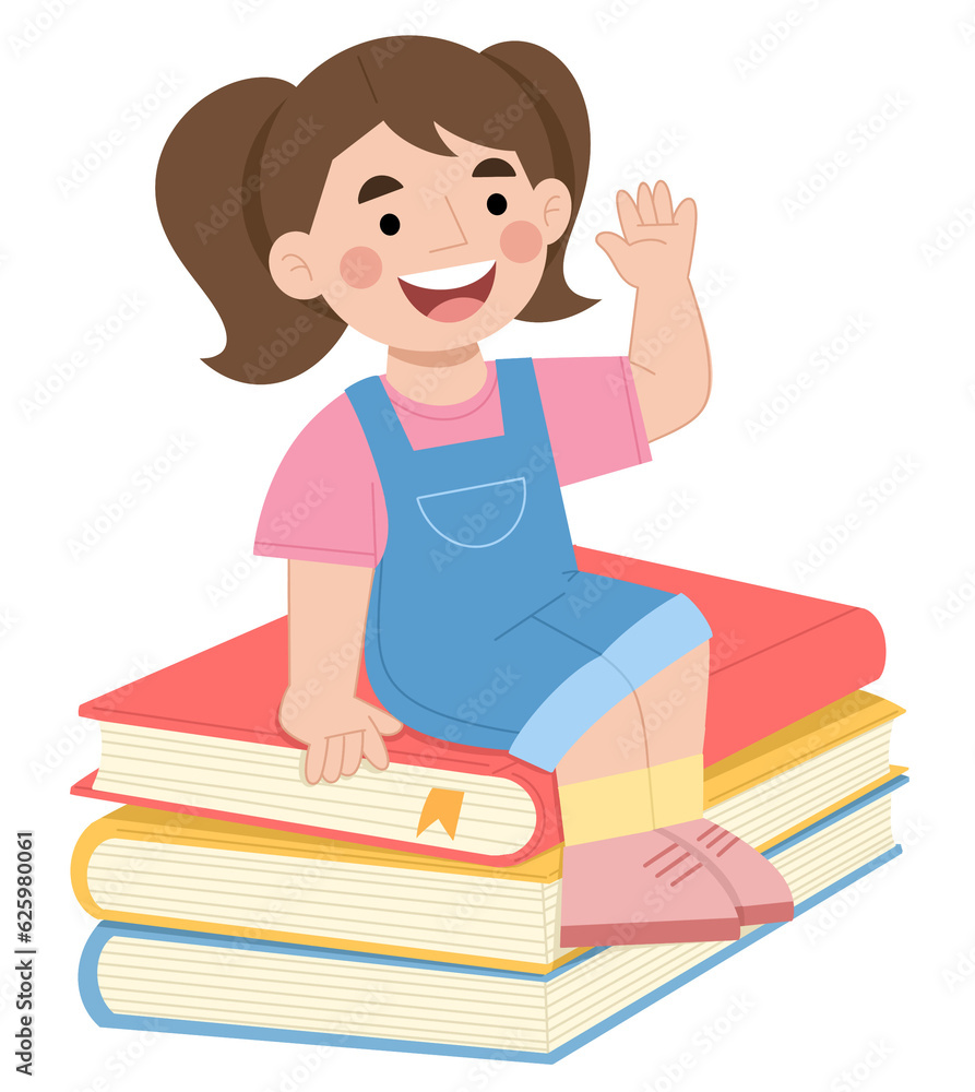 Illustration of a girl sitting on a book Illustration of a girl sitting on a book
