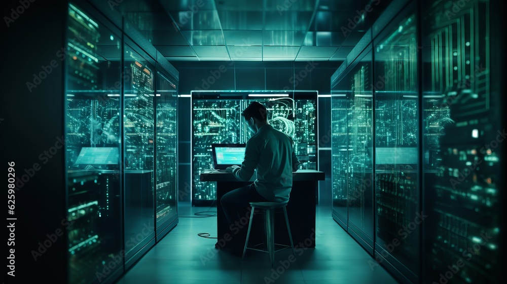 man writing in big sized room with computer desk Stock Illustration ...