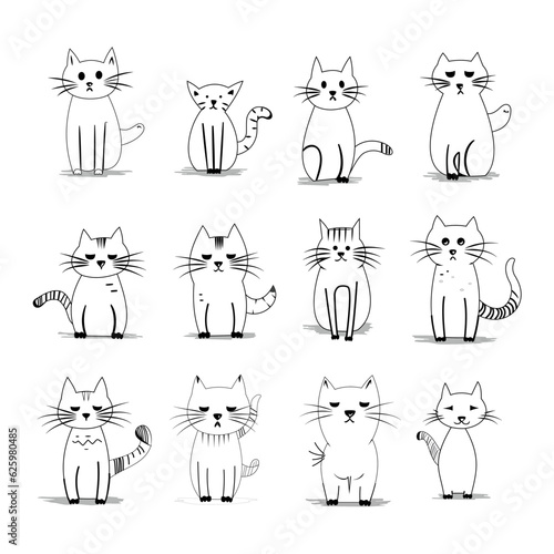 Set of vector cats. Funny cats download vector. Collection of drawn cats in vector