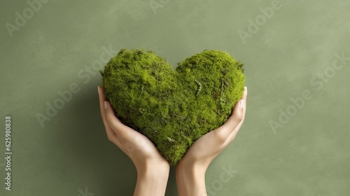 hand holding a green moss heart