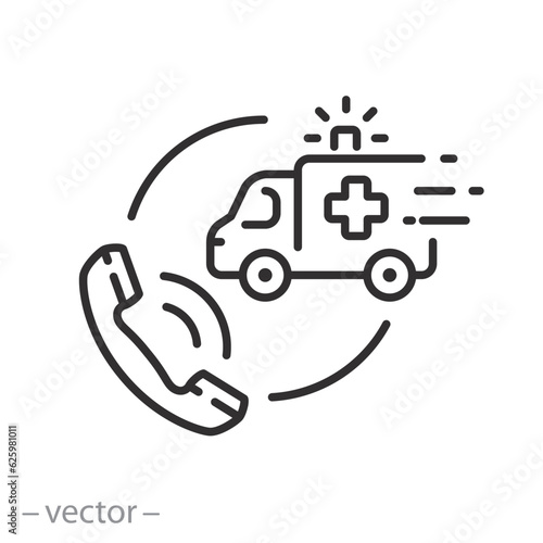 call an ambulance icon, emergency medical support, hotline healthcare, thin line symbol - editable stroke vector illustration