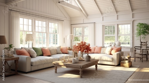 cozy farmhouse living room interior 3d