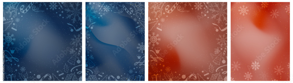 Set of Christmas Gradient Backgrounds. Blue and Red Gradients with soft christmas elements. Vector Illustration. EPS 10. Set of Christmas Gradient Backgrounds. Blue and Red Gradients with soft christmas elements. Vector Illustration. EPS 10.