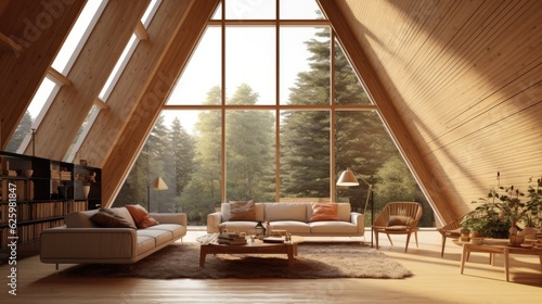 interior living room wooden triangular coffee, generative ai