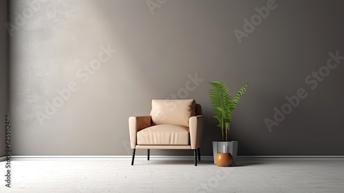 modern minimalist interior armchair on empty