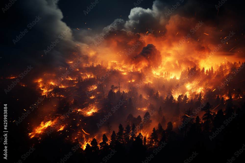 areal view of forest on fire, Generative AI