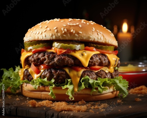 Burgerlicious Temptation: Indulging in a Double Cheese Burger Fantasy, generative ai
