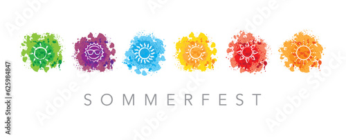 Sommerfest Banner mit fröhlichen Sonnen-Symbolen und deutschem Text