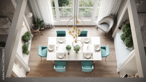 topview dining area home interior deisgn view from above template backdrop house beautiful interior ideas,ai generate © VERTEX SPACE
