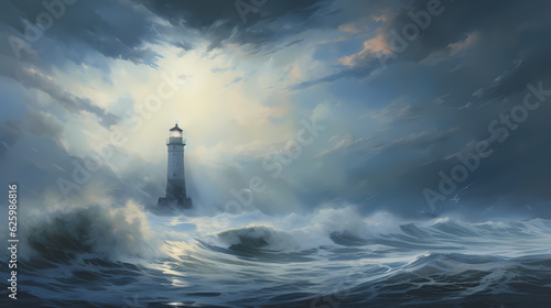 Rainy Horizons- Lighthouse Amidst Stormy Seas
