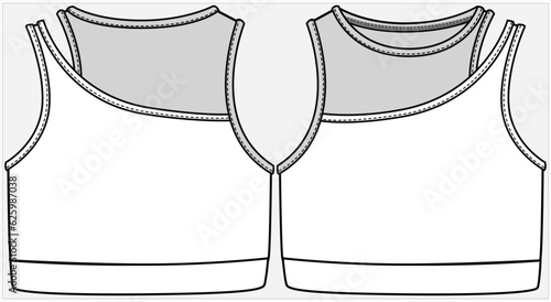 CROP SPORTY RACER BACK SLEEVELESS TOP WITH CUT OUT SHOULDER DETAIL AND ATHLEISURE PERFORMANCE KNIT TOP DESIGN FOR KID GIRLS AND TEEN GIRLS IN VECTOR FILE
