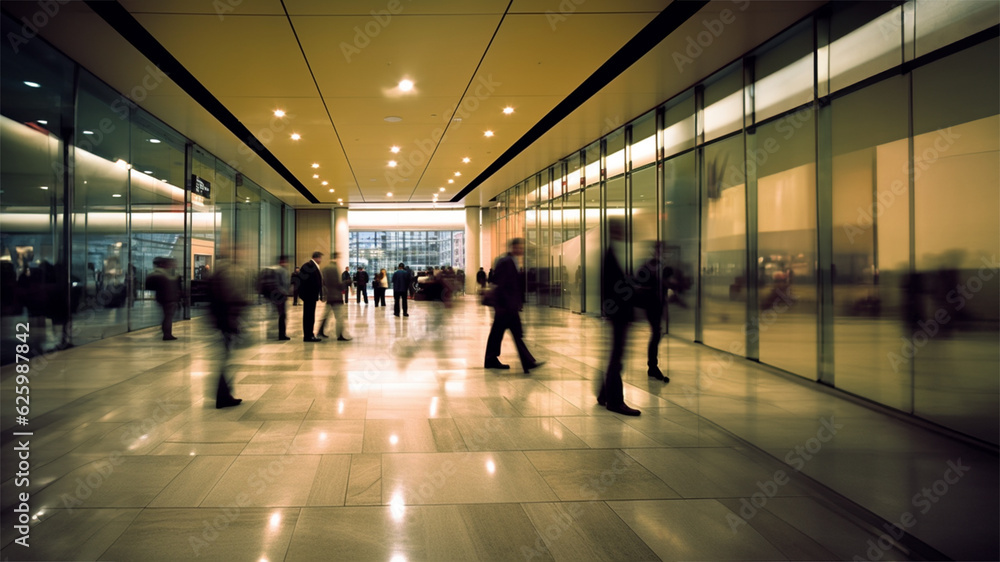 Office environments with blurred walking colleague 