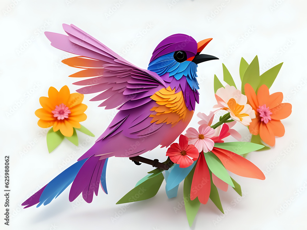 Fototapeta premium cute bird on flower branch 