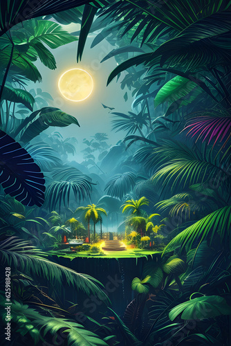 The Jungle With Moonlight Fantastic Jungle In The Evening A beautiful Enchanted Forest Generative AI  