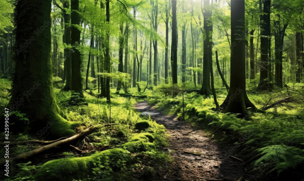 Forest landscape. Summer nature. Natural background. Created with generative AI tools Forest landscape. Summer nature. Natural background. Created with generative AI tools