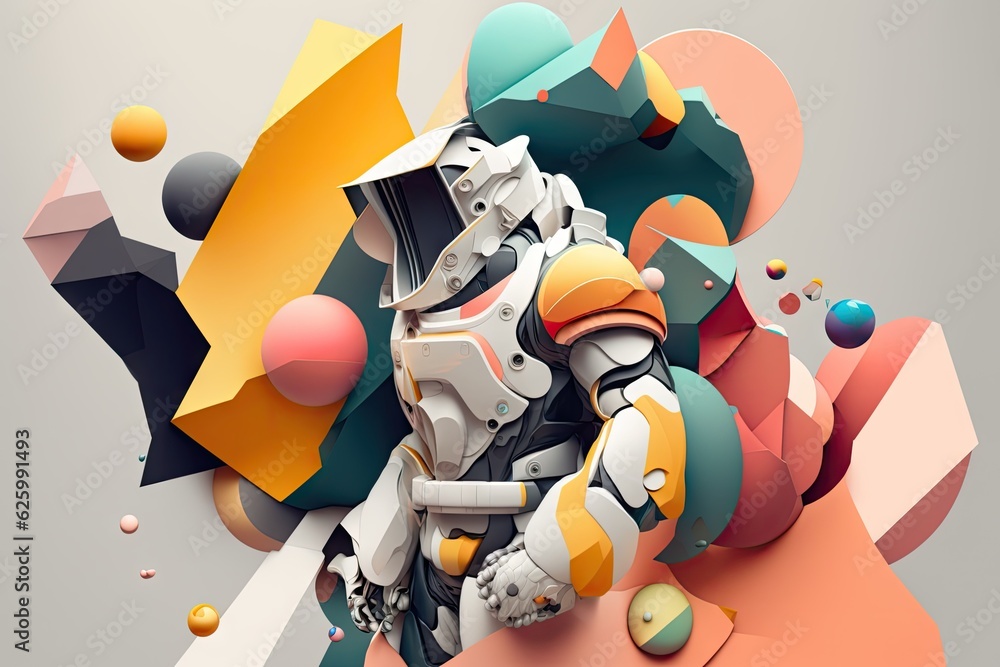 Naklejka premium Robot with colorful geometric shapes in gray background