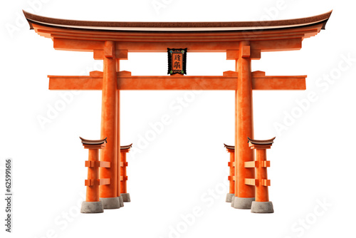 Torii traditional japanese gate isolated on transparent background cutout, generative ai