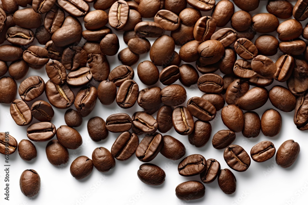 Morning Boost. Closeup of Espresso Coffee Beans on a White Background Morning Boost. Closeup of Espresso Coffee Beans on a White Background