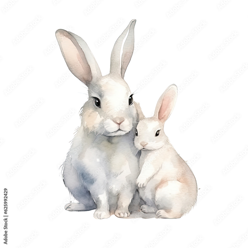 AI-Generated Illustration of a mother and baby rabbit- Watercolor Style AI-Generated Illustration of a mother and baby rabbit- Watercolor Style