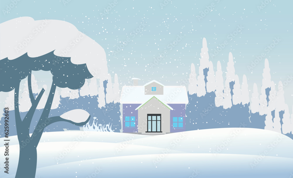  Winter landscape and  winter house, 