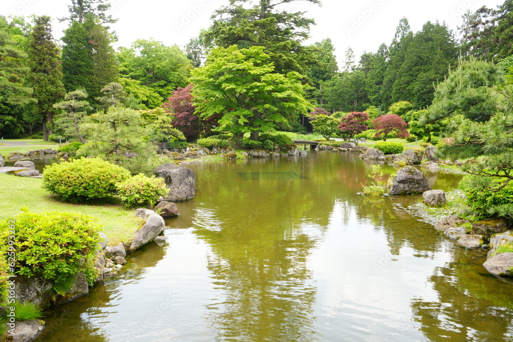 Pond of Fujita Memorial Japanese Garden in Hirosaki, Aomori - 青森 弘前 藤田記念庭園 池