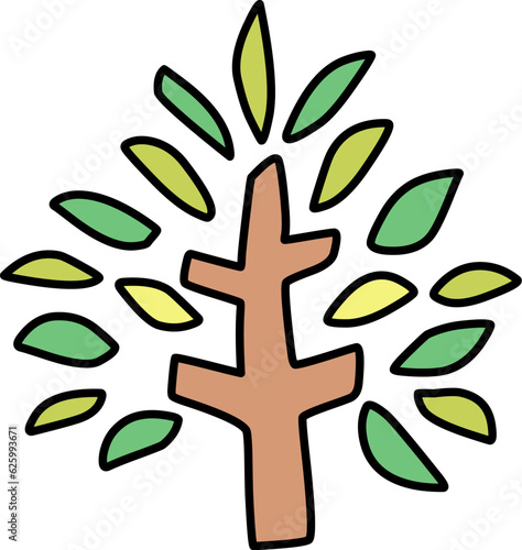 シンプルにデフォルメした緑の葉の木のイラスト