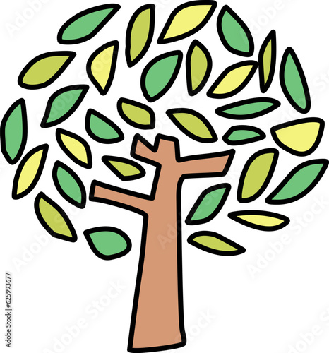シンプルにデフォルメした緑の葉の木のイラスト