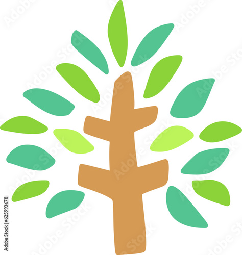 シンプルにデフォルメした緑の葉の木のイラスト