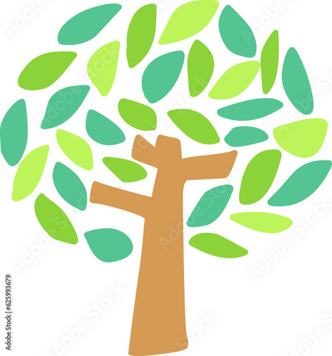 シンプルにデフォルメした緑の葉の木のイラスト