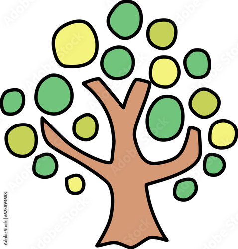 シンプルにデフォルメした丸い緑の葉の木のイラスト