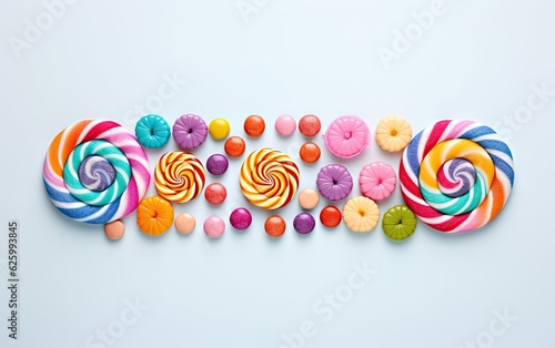 Colorful lollipop candies on a blue background