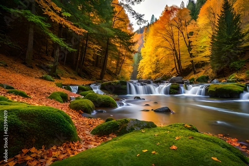 waterfall in autumn forest generated Ai 