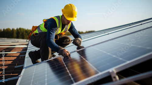 Electrical engineer installing solar panels