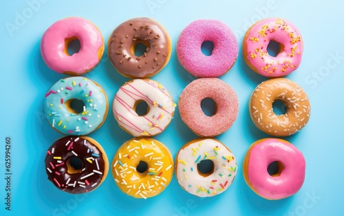 Colorful doughnuts isolated on a blue background 