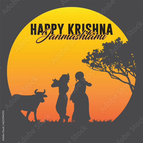 Lord krishna in happy janmashtami festival background of india