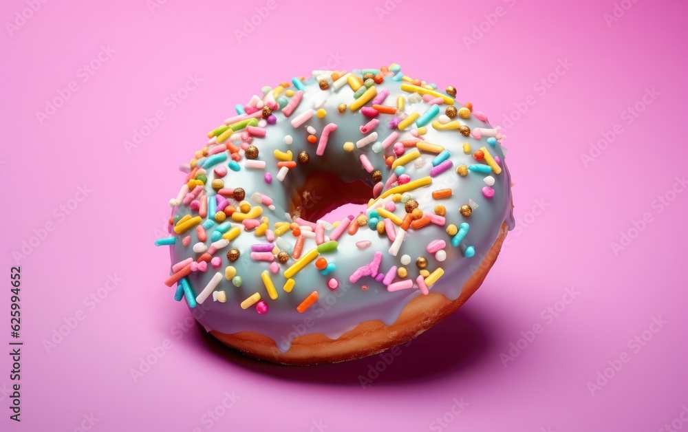 Donut with sprinkles isolated on a pink background