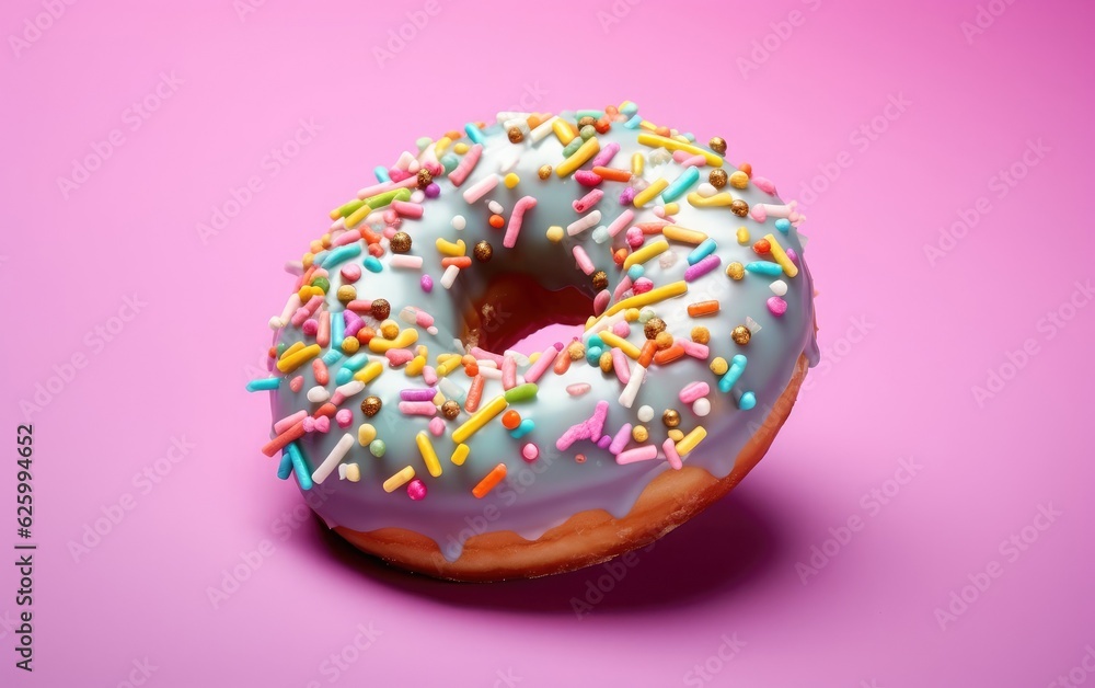 Donut with sprinkles isolated on a pink background Donut with sprinkles isolated on a pink background