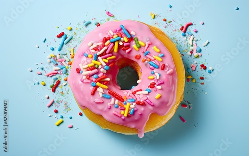 Donut with sprinkles isolated on a blue background