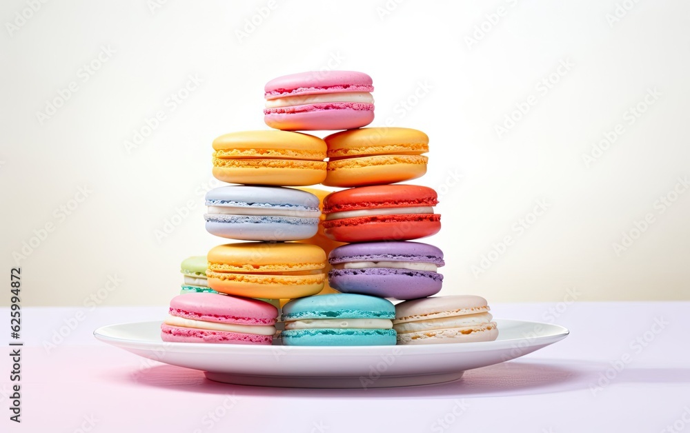 Fototapeta premium Colorful macaroons on a plate isolated on white background