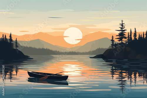 Photo Peaceful lakeside view featuring small boats and calm waters
