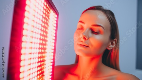 Young Woman doing the Red Light Therapy Session with Panel photo