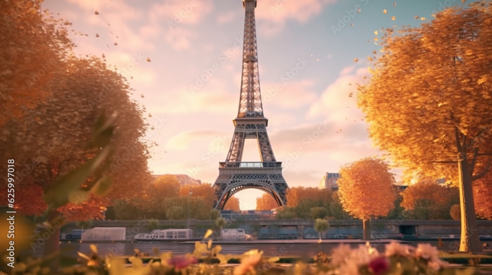 Iconic Eiffel Tower in Paris, France, Generative AI.