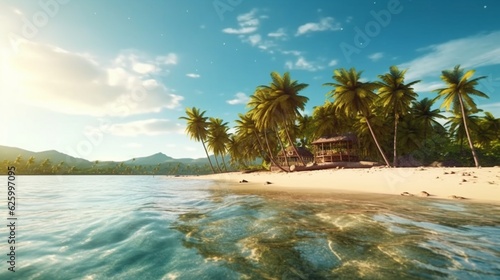 Idyllic tropical island adorned with palm trees, Generative AI. © Dhiman