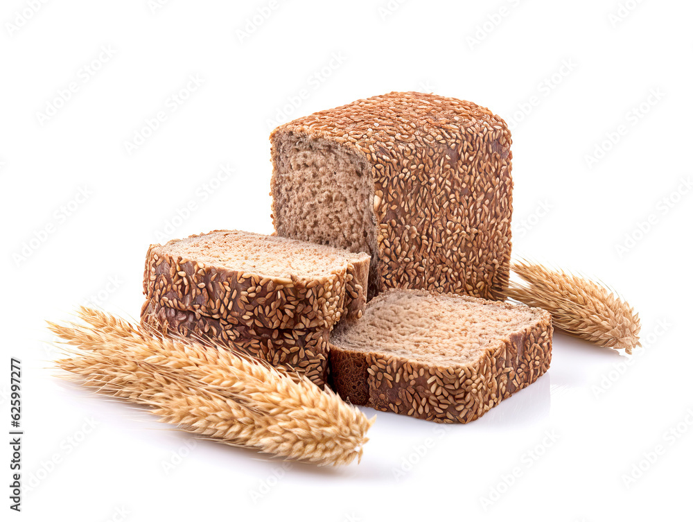 Rye bread with sesame seeds isolated on a white background.