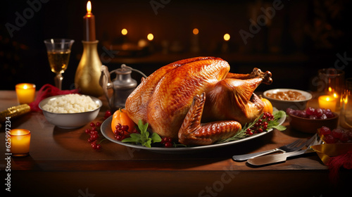 thanksgiving roast duck with potatoes and wine. Generative Ai. 