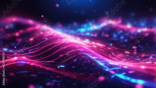 abstract futuristic background with PINK blue glowing neon moving high-speed wave lines and bokeh lights. Data transfer concept. Fantastic wallpaper. generative AI