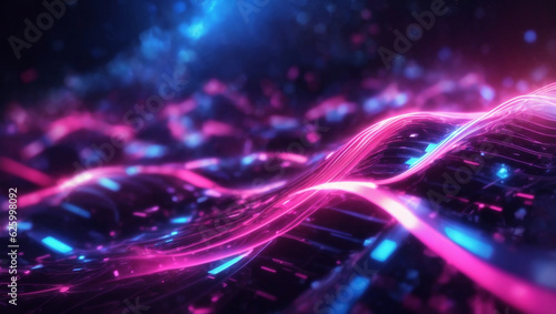 abstract futuristic background with PINK blue glowing neon moving high-speed wave lines and bokeh lights. Data transfer concept. Fantastic wallpaper. generative AI